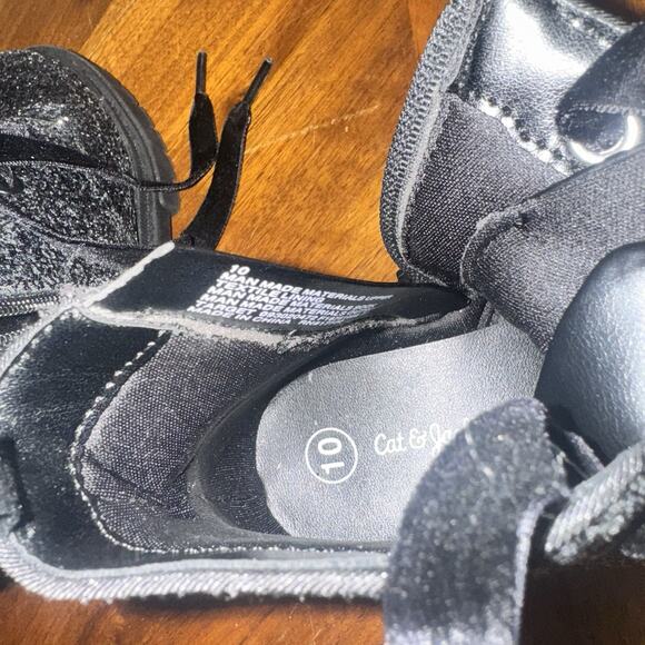 Cat And Jack Khloe Combat Boots, Black And Glitter Kids Size 10 Velvet Laced NEW - Picture 5 of 7